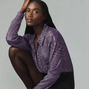 Pilcro by Anthropologie Purple and Silver button up long blouse